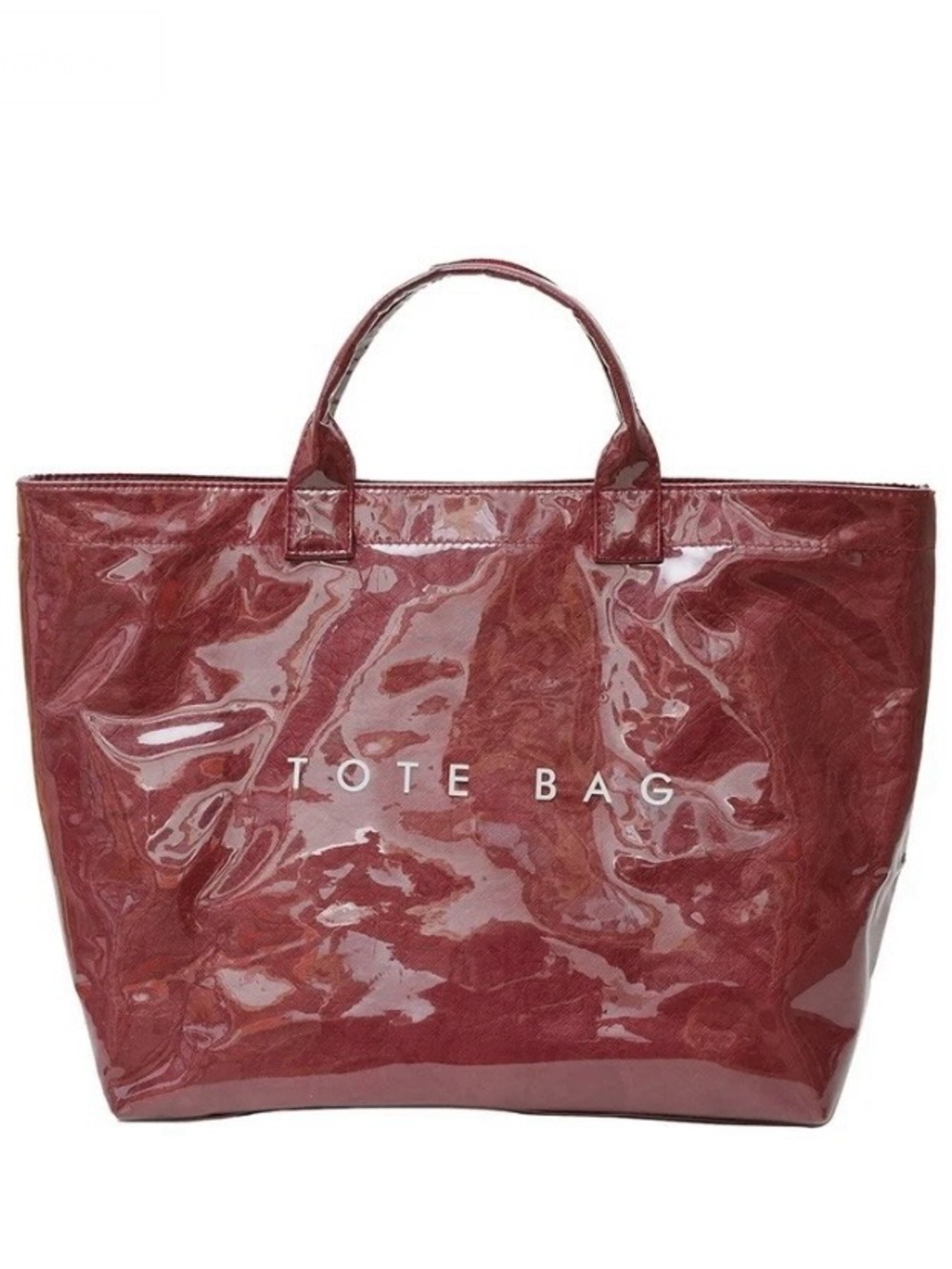 Red PVC Tote Bag Women Large Capacity Clear Plastic Handbag